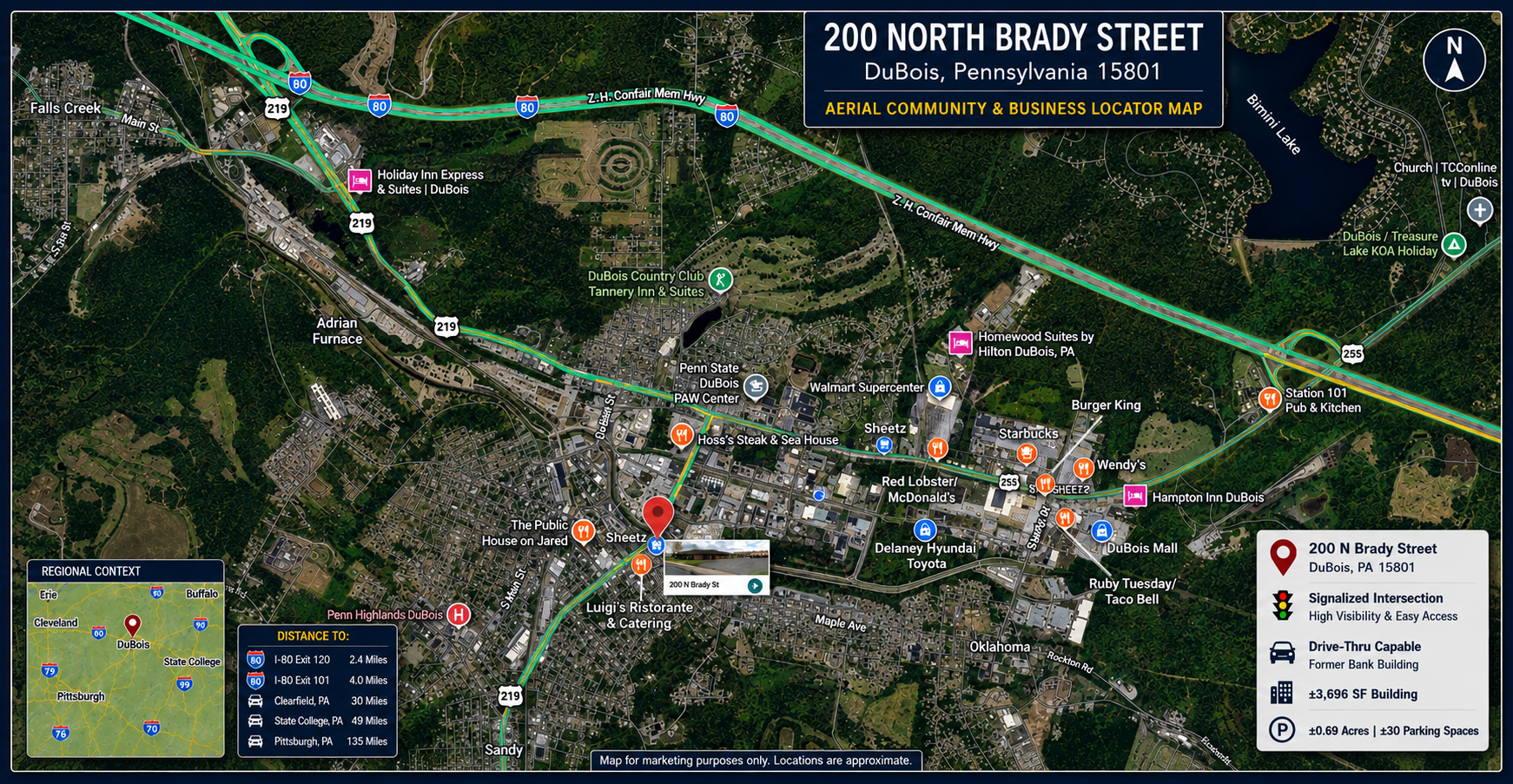 200 North Brady Street aerial location map